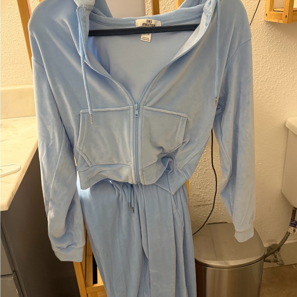 Sky Blue Velour Tracksuit SET